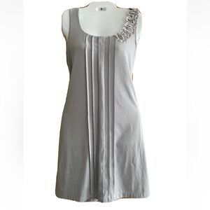 LOFT Ann Taylor Women's Gray T-Shirt Tank Dress Pleated  Ruffle Neck Belted S